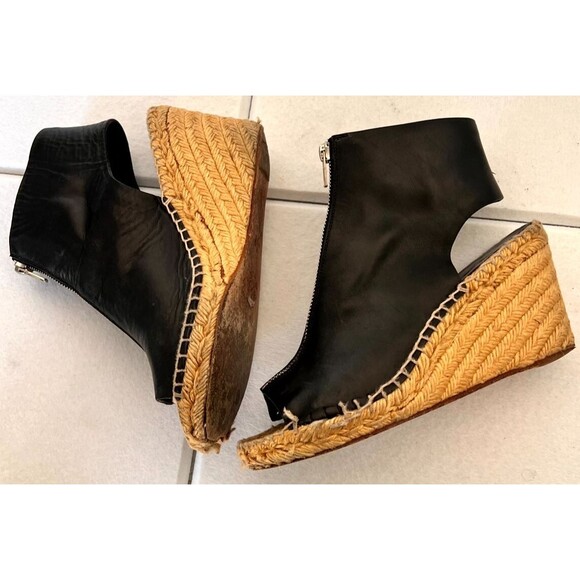 Celine Phoebe Philo Women's Espadrille 6.5 Black Leather Jute Zip Wedge Heel - Picture 2 of 13